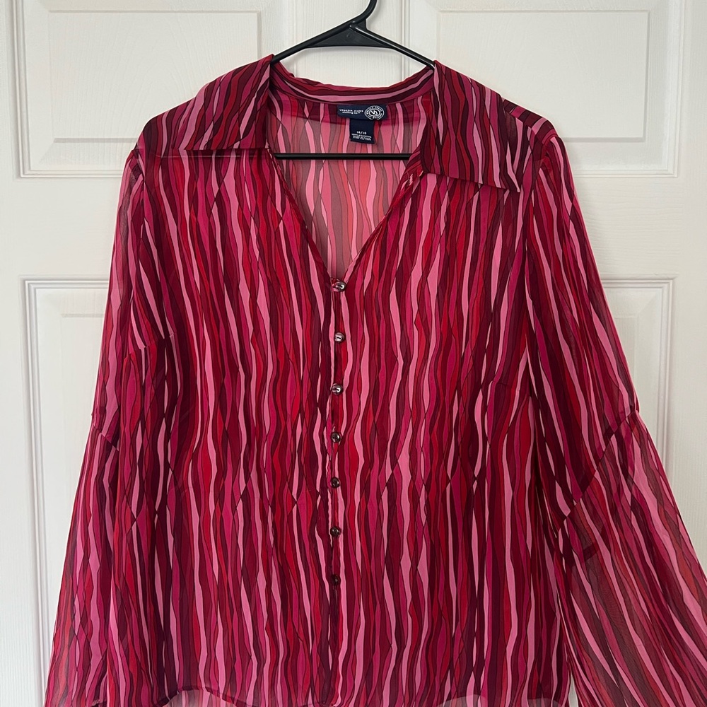 💖 Vintage Bold Pink Sheer Blouse – Size 14/16 ✨